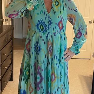 Anthropologie teal ikat maxi dress